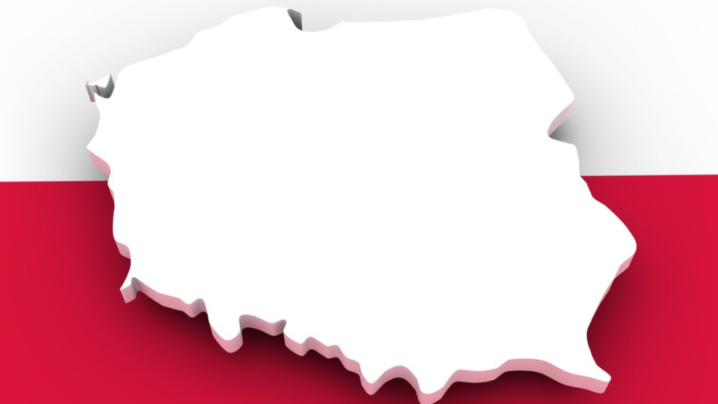 Granice Polski na tle flagi Polski